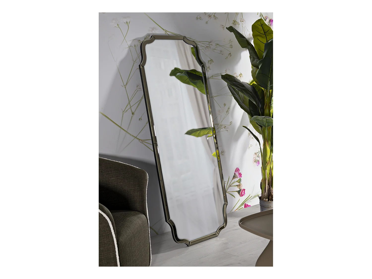 Miroir mural avec cadre en verre doré cm 60x2x150