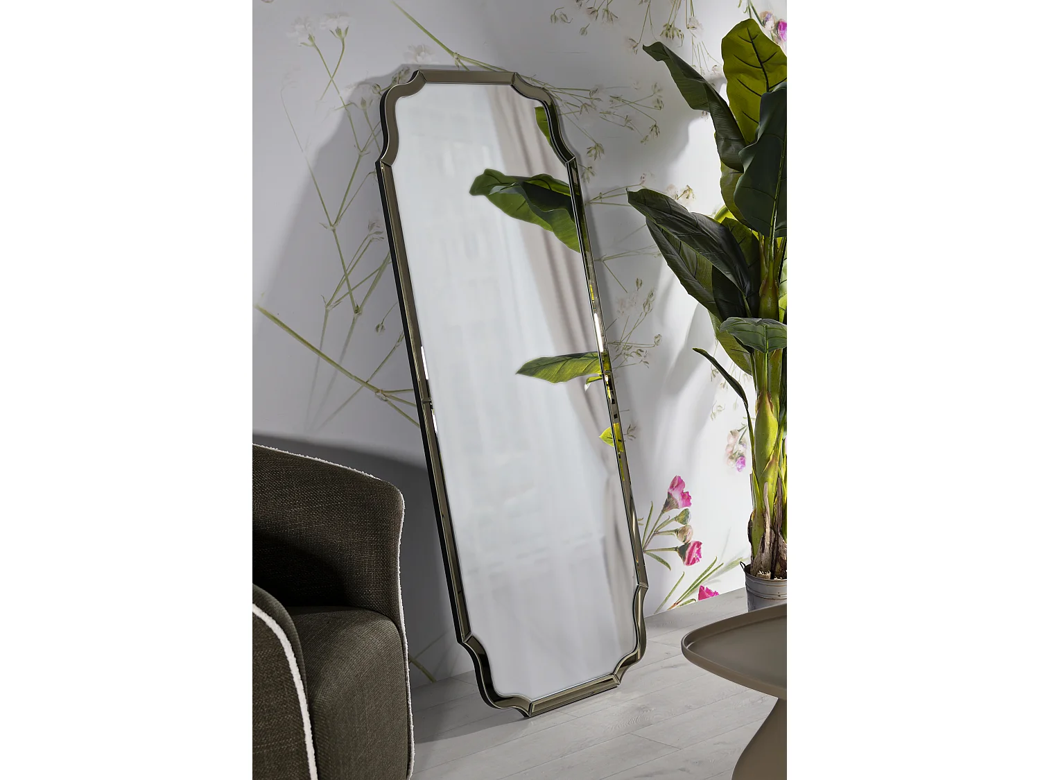 Miroir mural avec cadre en verre doré cm 60x2x150