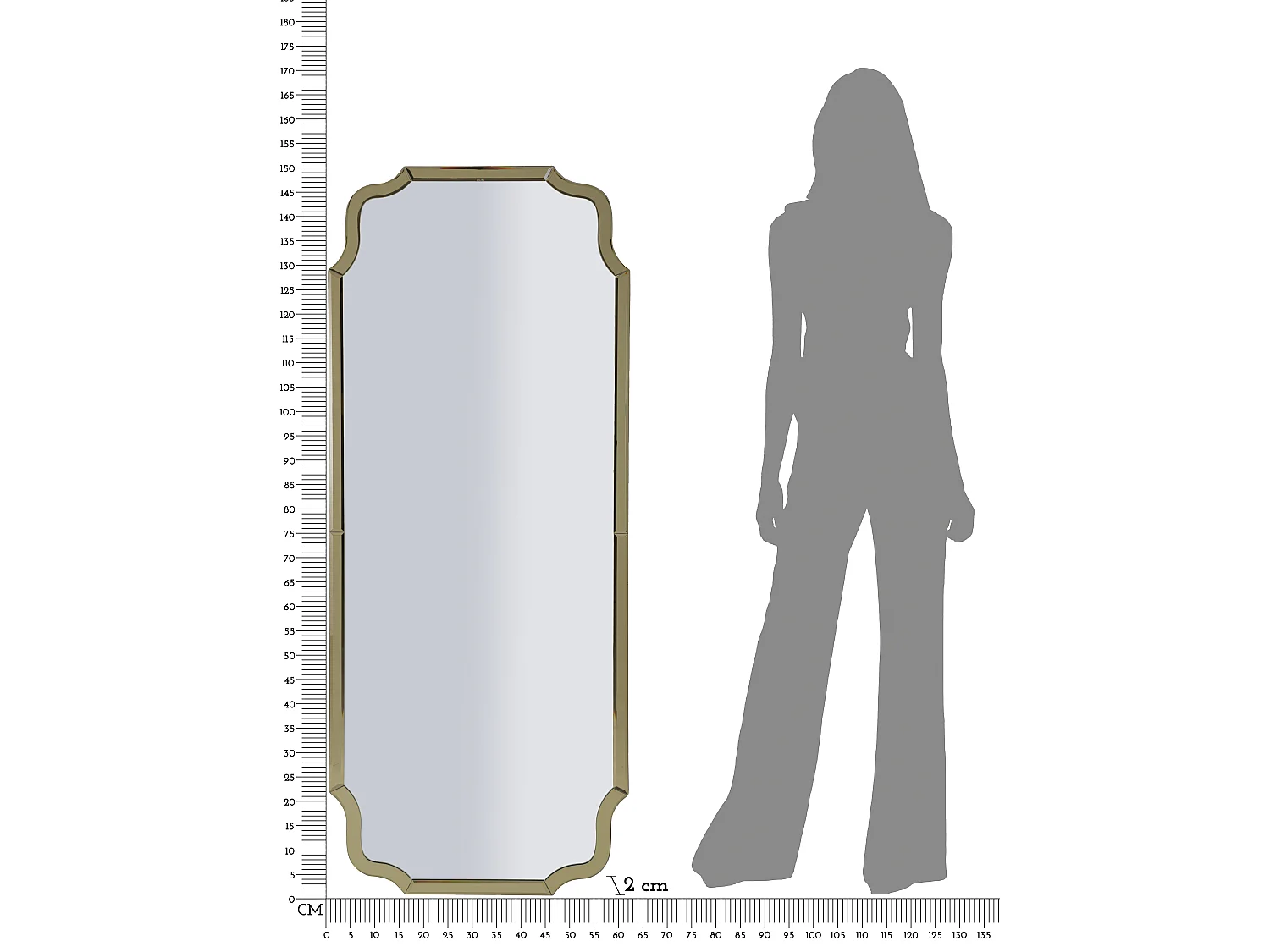 Miroir mural avec cadre en verre doré cm 60x2x150