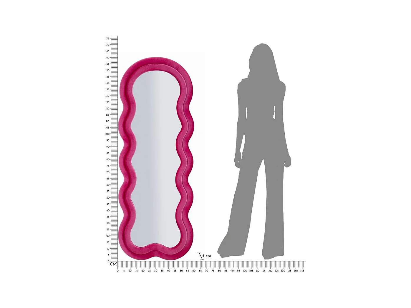 Miroir mural avec cadre en velours fuchsia cm 60x4x160