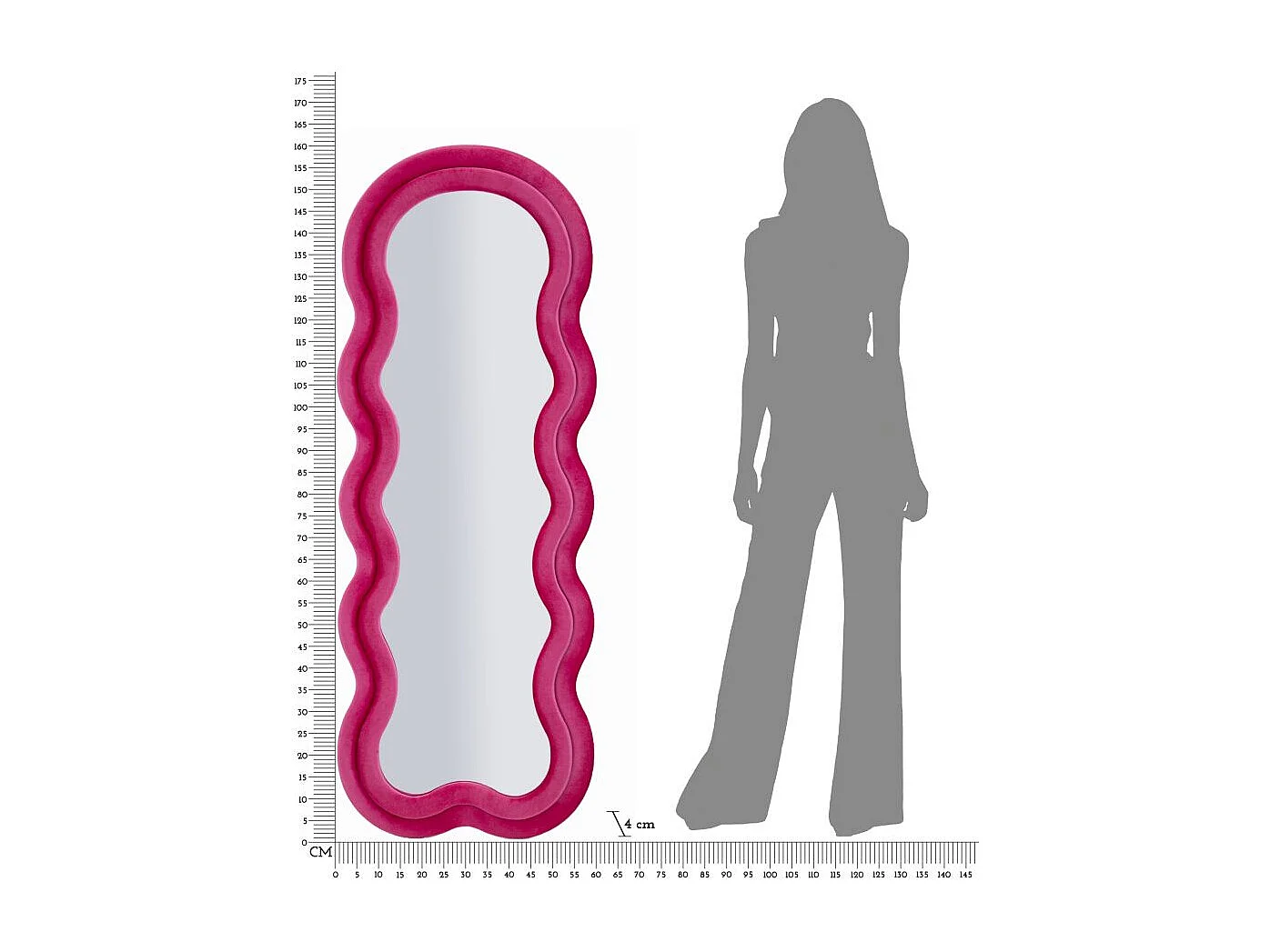 Miroir mural avec cadre en velours fuchsia cm 60x4x160