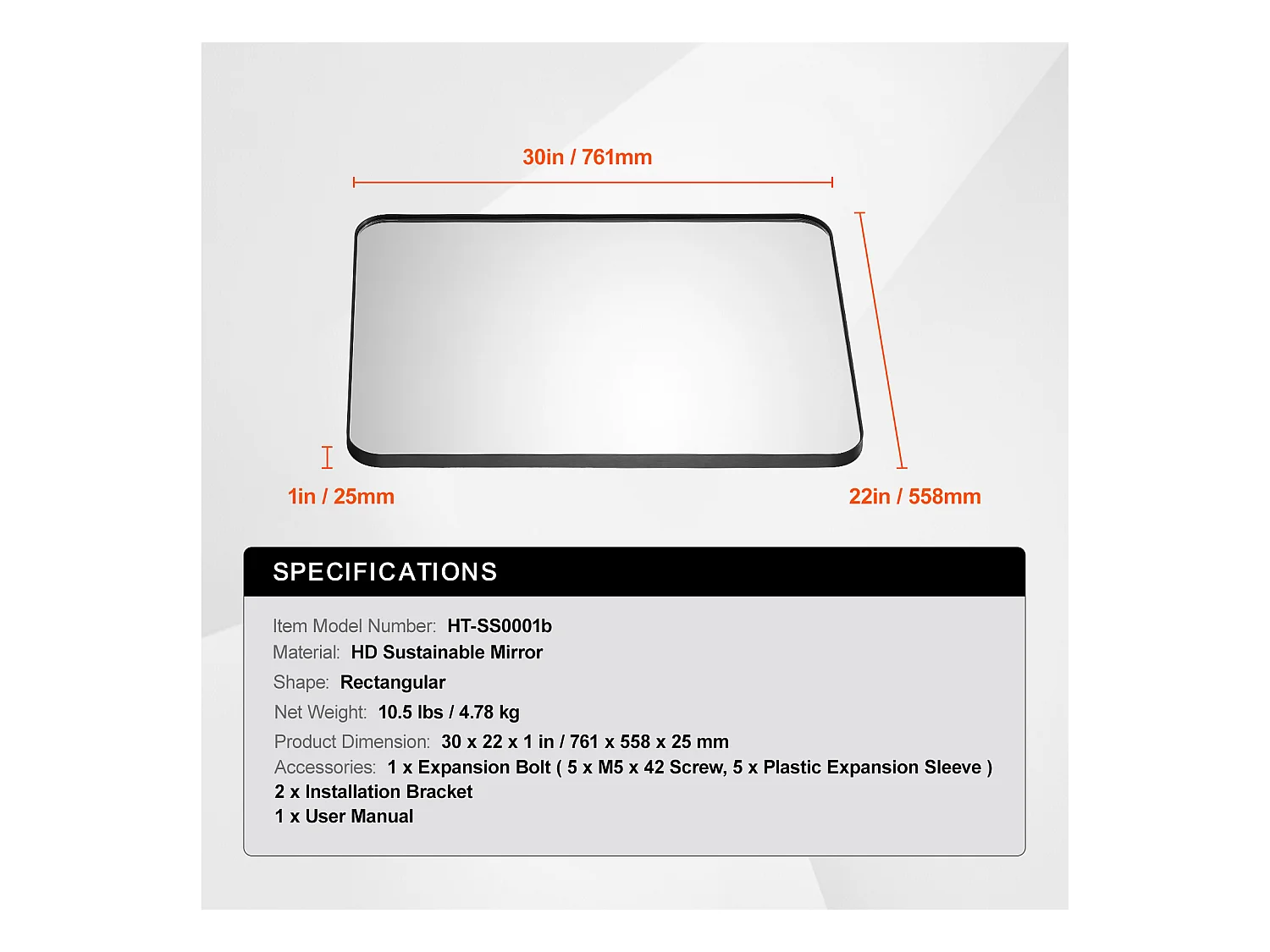 Miroir Mural SucceBuy, 55,8 X 76,1 cm, Noir, Avec Cadre en Alliage D'Aluminium, Film Antidéflagrant, Résistant aux Rayures pour la Maison