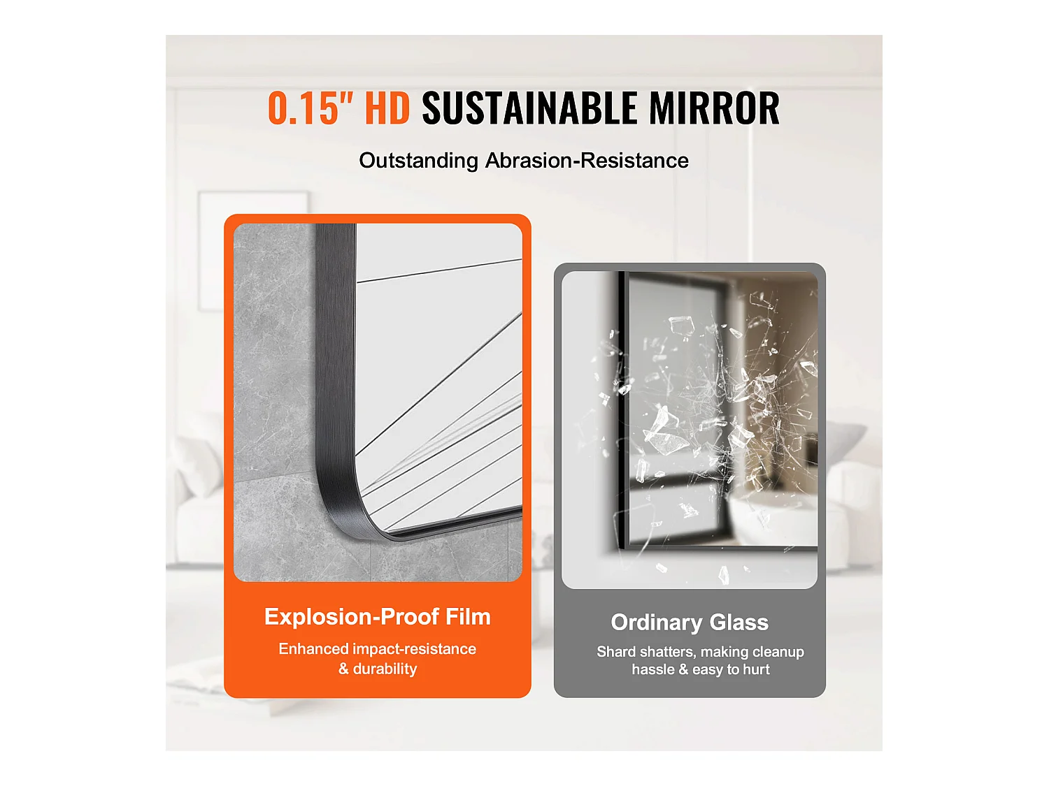 Miroir Mural SucceBuy, 55,8 X 76,1 cm, Noir, Avec Cadre en Alliage D'Aluminium, Film Antidéflagrant, Résistant aux Rayures pour la Maison