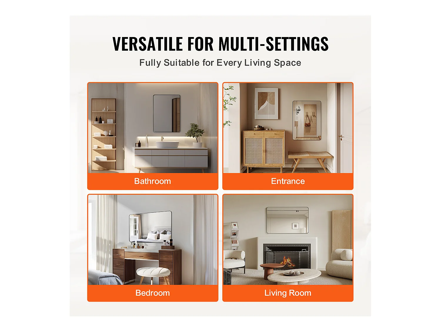 Miroir Mural SucceBuy, 55,8 X 76,1 cm, Noir, Avec Cadre en Alliage D'Aluminium, Film Antidéflagrant, Résistant aux Rayures pour la Maison