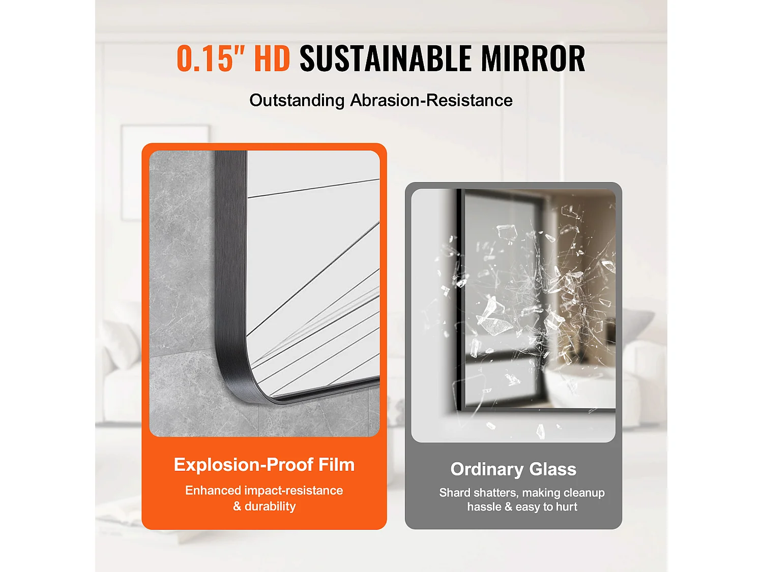Miroir Mural SucceBuy, 55,8 X 76,1 cm, Noir, Avec Cadre en Alliage D'Aluminium, Film Antidéflagrant, Résistant aux Rayures pour la Maison