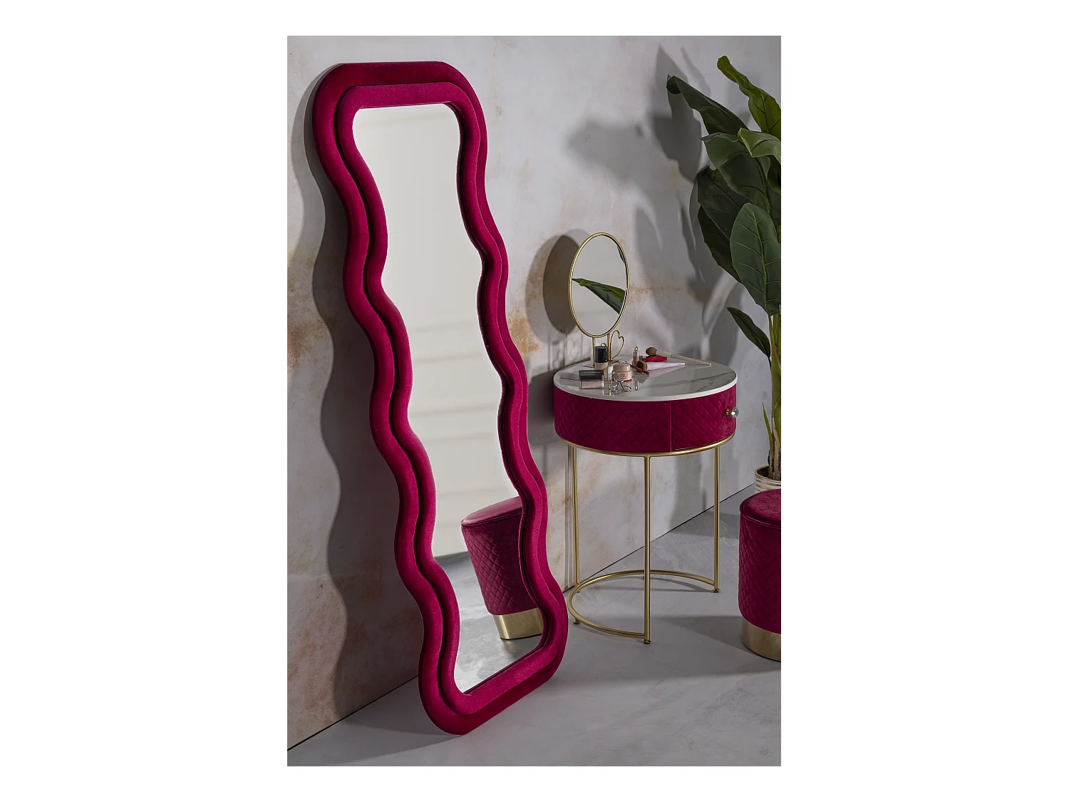 Miroir mural en velours fuchsia cm 60x6x160