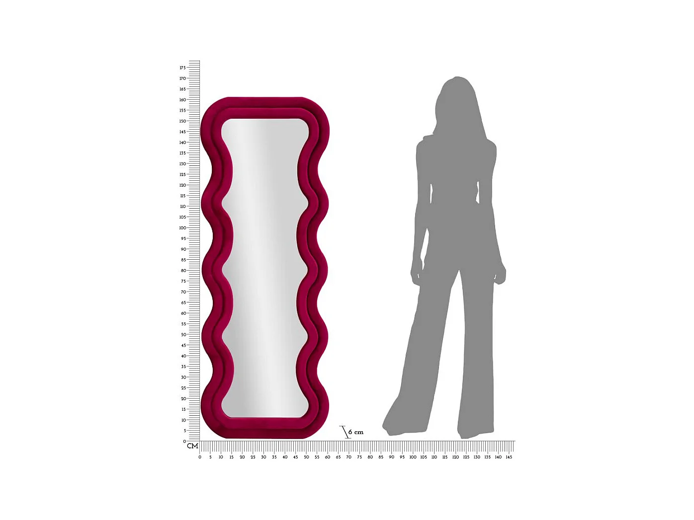 Miroir mural en velours fuchsia cm 60x6x160