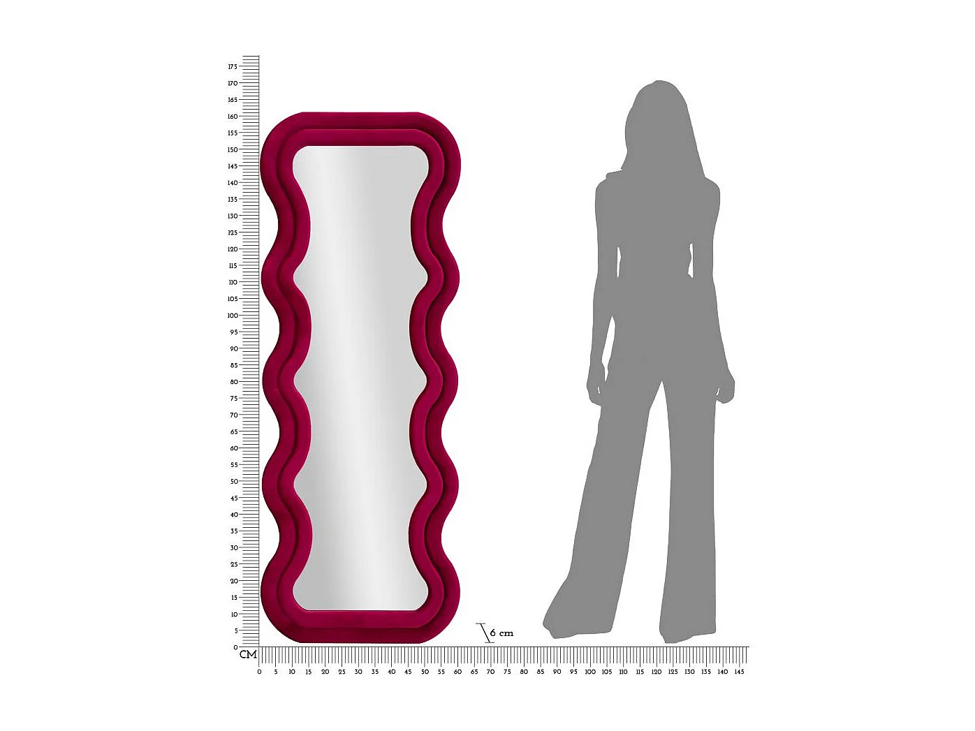 Miroir mural en velours fuchsia cm 60x6x160