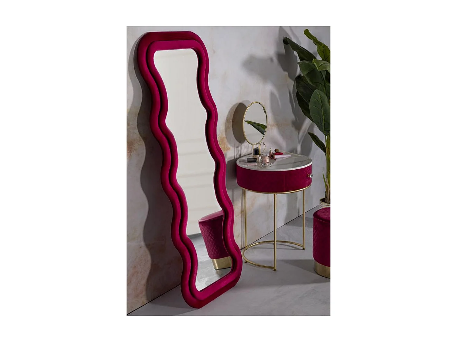 Miroir Mural en Velours "Emily" 160cm Fuchsia