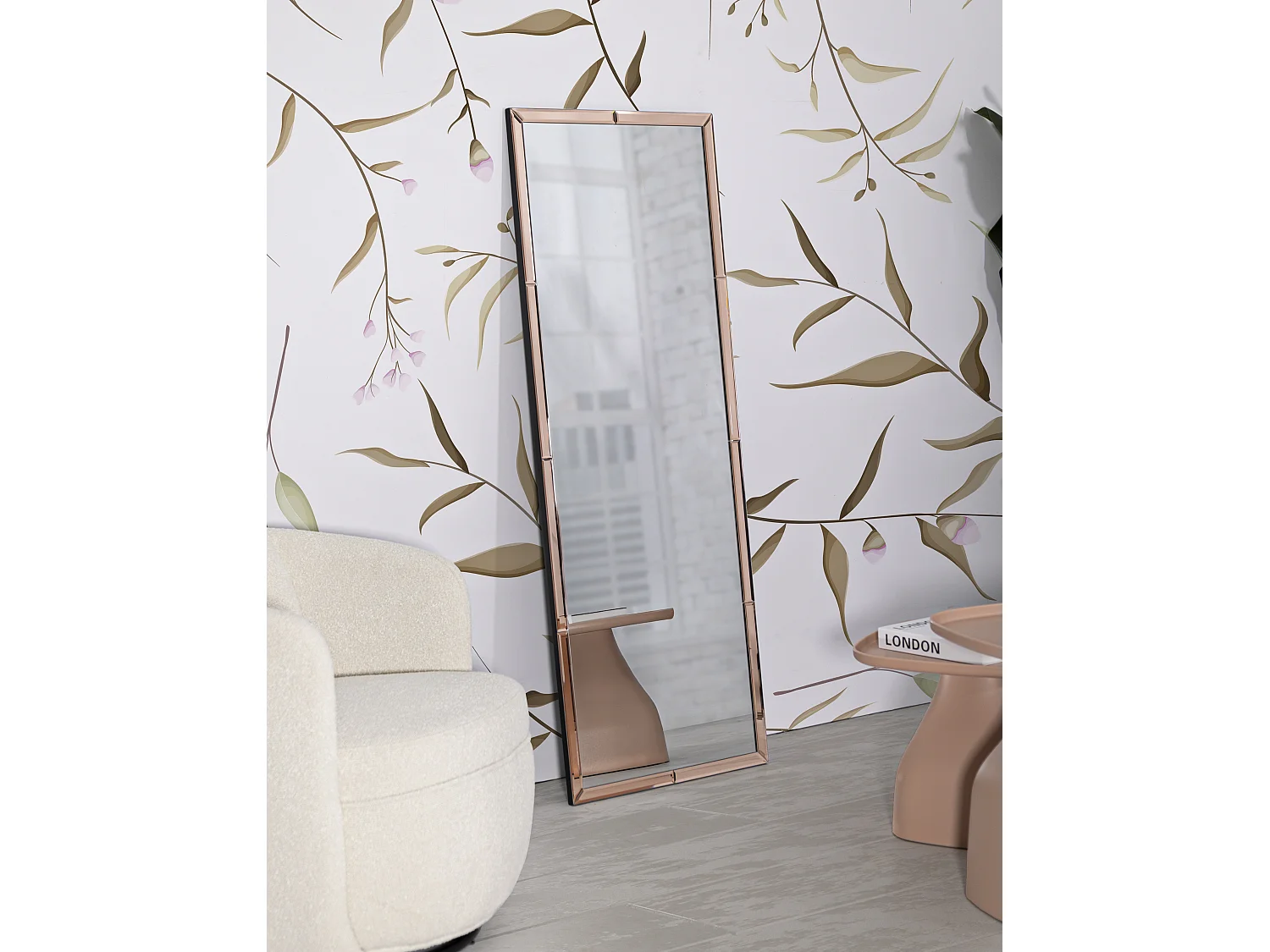 Miroir mural avec cadre en verre rose cm 55x2x150