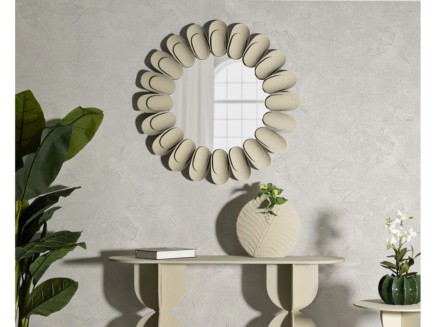 Miroir Mural Design "Dune" 85cm Crème
