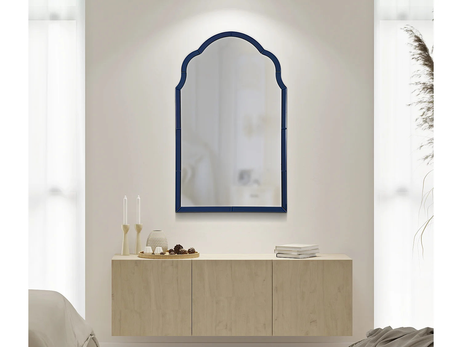Miroir mural avec cadre en verre bleu cm 62x1x100