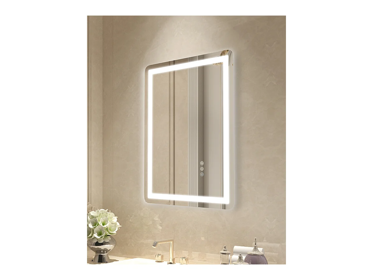 Miroir Mural SucceBuy, 50 x 70 cm, Miroir de Salle de Bain LED, Montage Mural, Antibuée, 3 Couleurs de Température Réglables