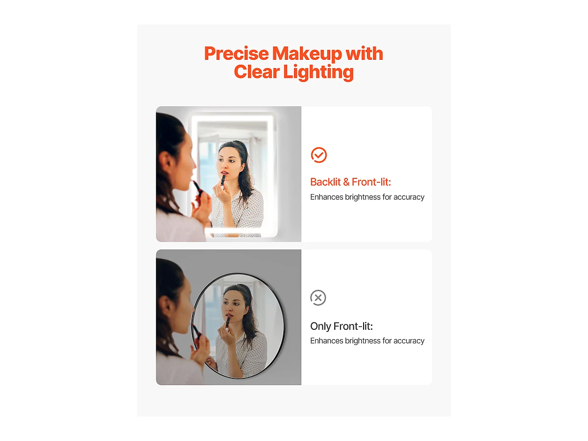 Miroir Mural SucceBuy, 50 x 70 cm, Miroir de Salle de Bain LED, Montage Mural, Antibuée, 3 Couleurs de Température Réglables