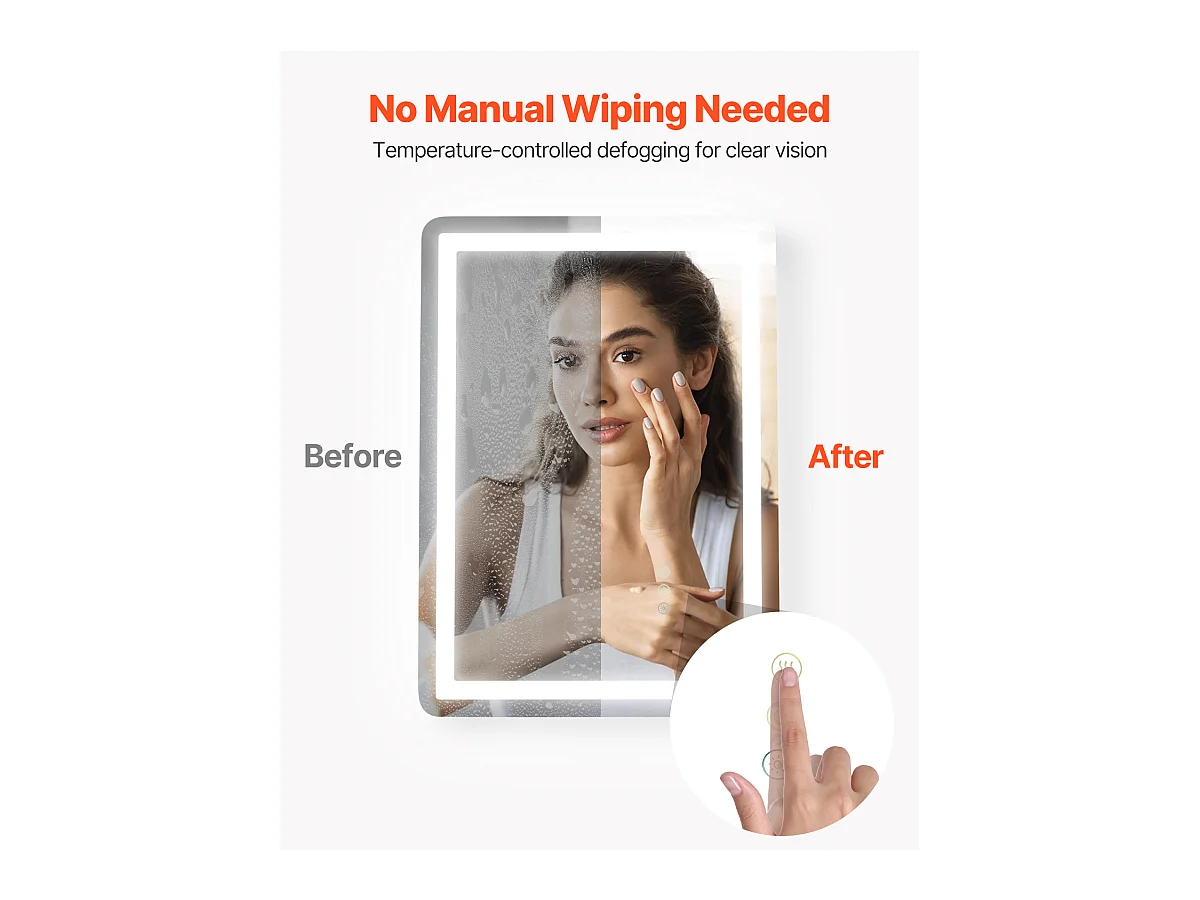 Miroir Mural SucceBuy, 50 x 70 cm, Miroir de Salle de Bain LED, Montage Mural, Antibuée, 3 Couleurs de Température Réglables