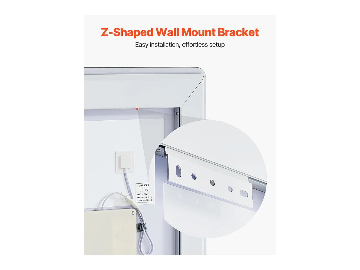 Miroir Mural SucceBuy, 50 x 70 cm, Miroir de Salle de Bain LED, Montage Mural, Antibuée, 3 Couleurs de Température Réglables