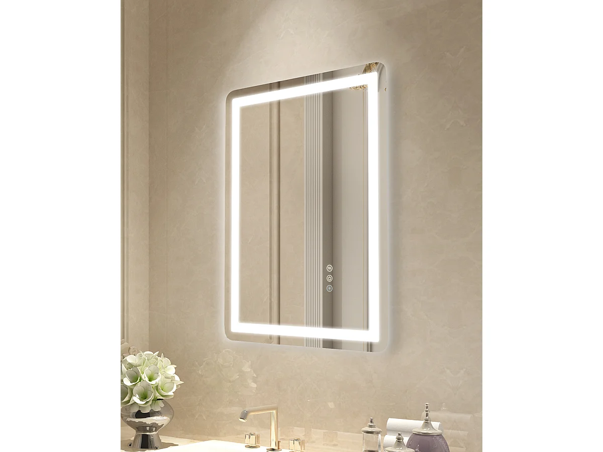 Miroir Mural SucceBuy, 50 x 70 cm, Miroir de Salle de Bain LED, Montage Mural, Antibuée, 3 Couleurs de Température Réglables