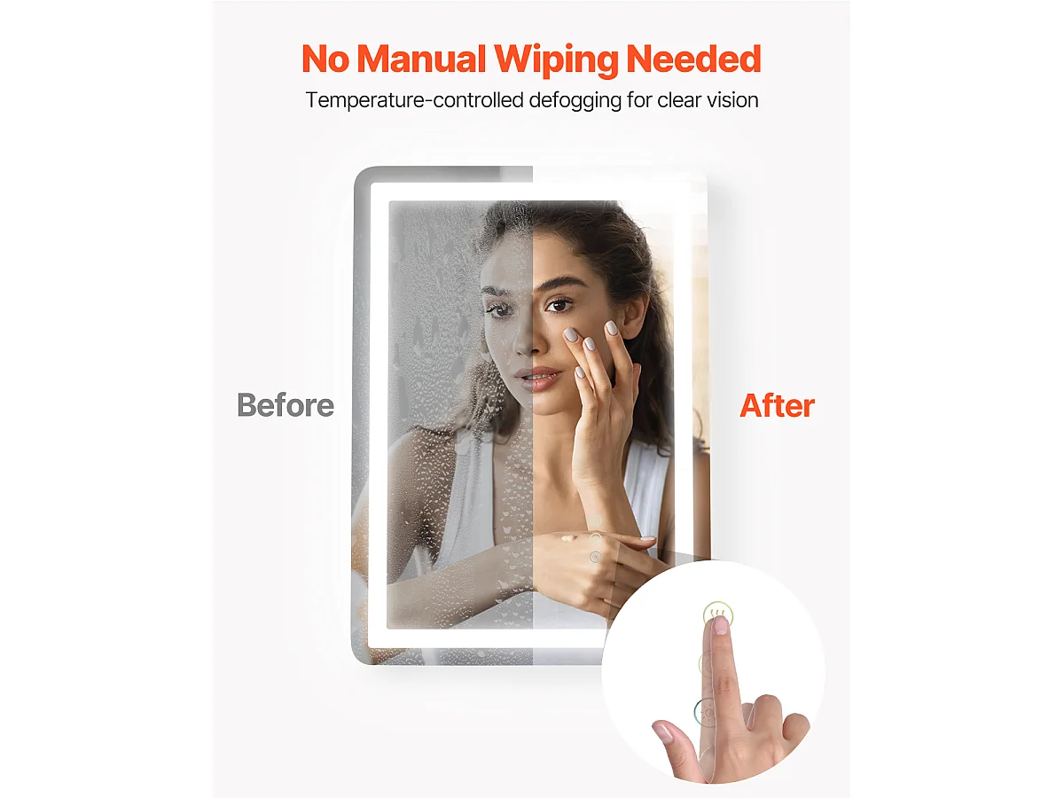 Miroir Mural SucceBuy, 50 x 70 cm, Miroir de Salle de Bain LED, Montage Mural, Antibuée, 3 Couleurs de Température Réglables