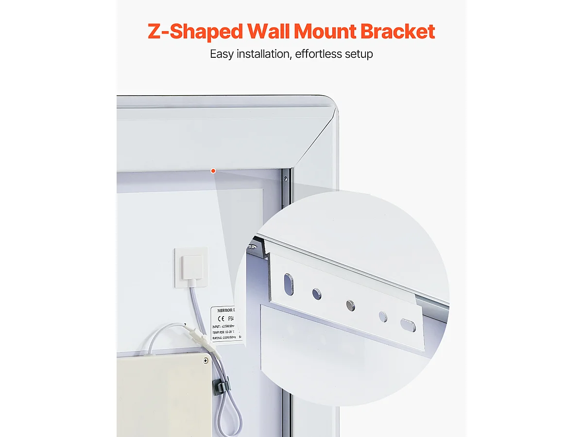 Miroir Mural SucceBuy, 50 x 70 cm, Miroir de Salle de Bain LED, Montage Mural, Antibuée, 3 Couleurs de Température Réglables