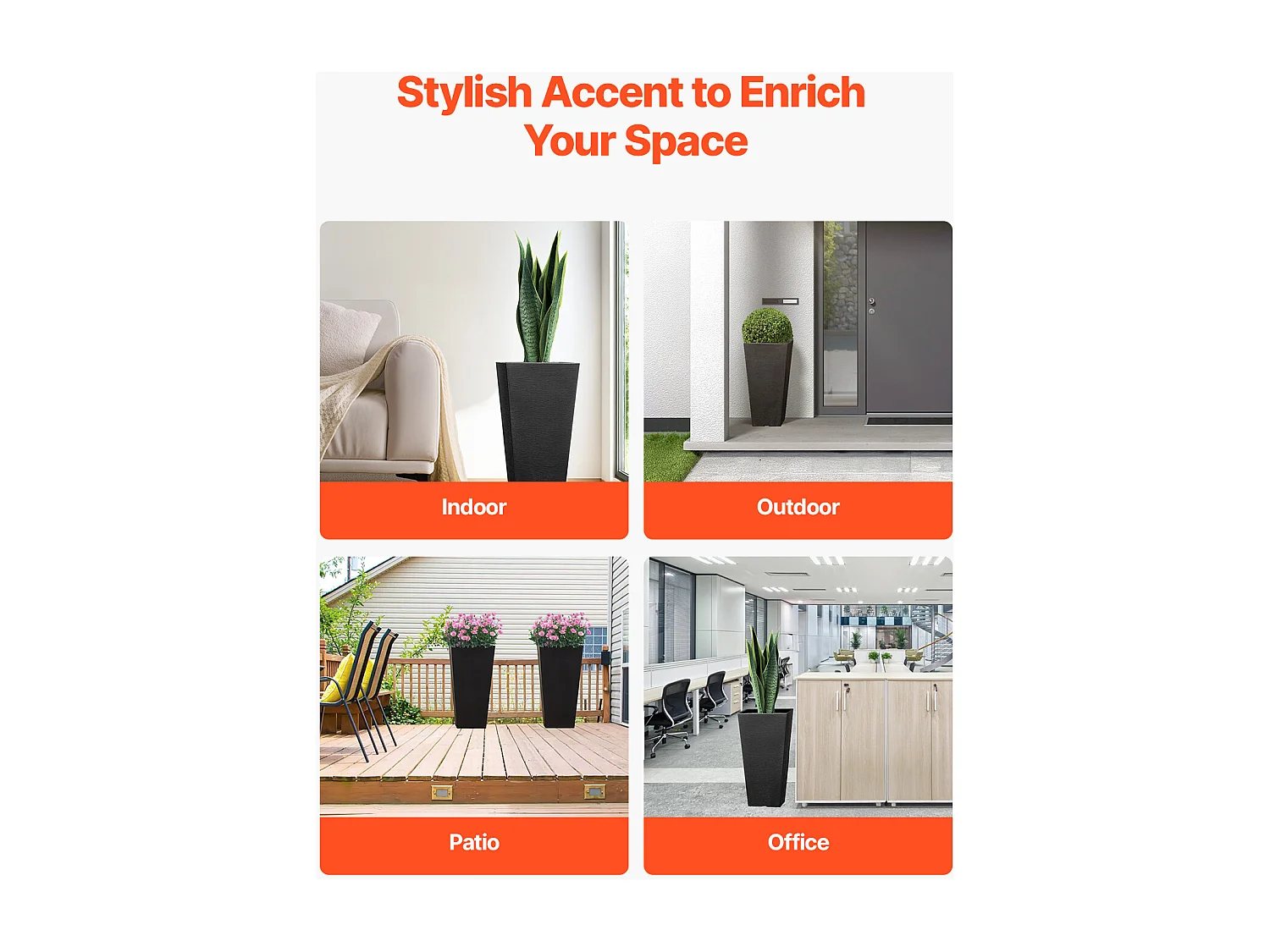 Bloempot SucceBuy, Set van 2 Hoge Plantenbakken - 56 cm Vierkante Taps Toelopende Plantenbakken voor Buiten/Binnen Gebruik