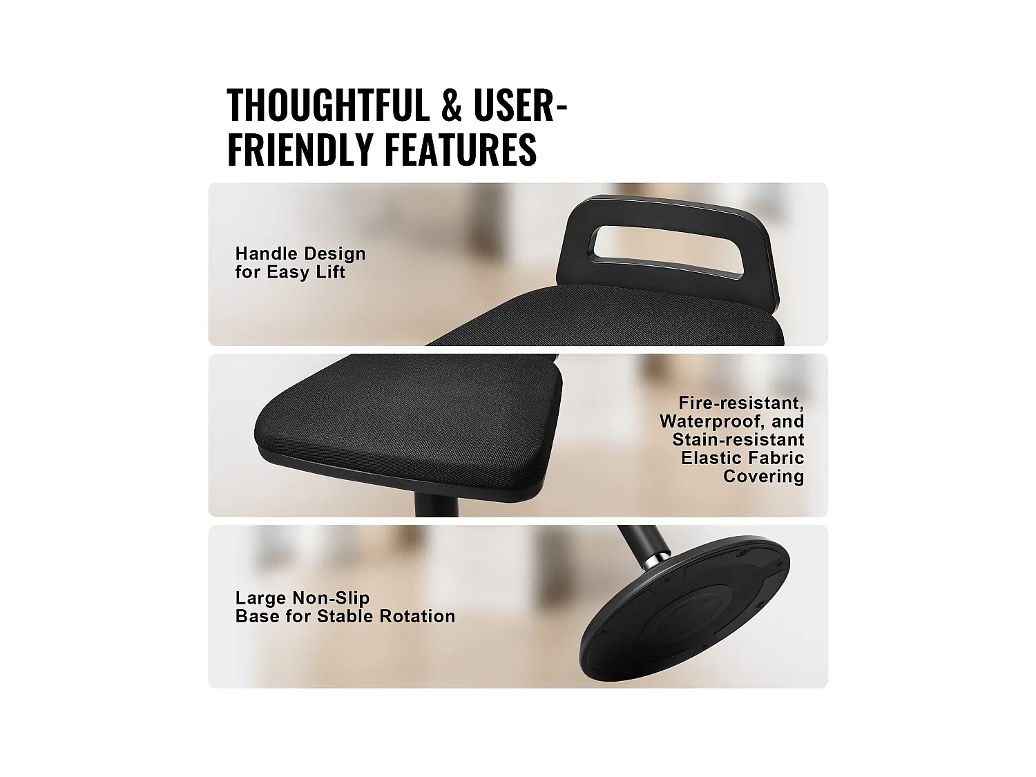 Tabouret Oscillant Chaise Active à Hauteur Réglable (62.48 à 87.38 cm) SucceBuy Wobble Chair avec Poignée, Noir