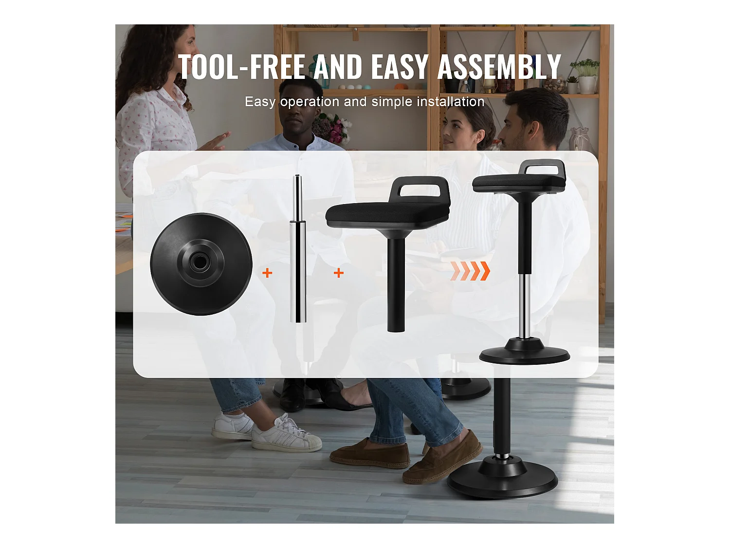 Tabouret Oscillant Chaise Active à Hauteur Réglable (62.48 à 87.38 cm) SucceBuy Wobble Chair avec Poignée, Noir