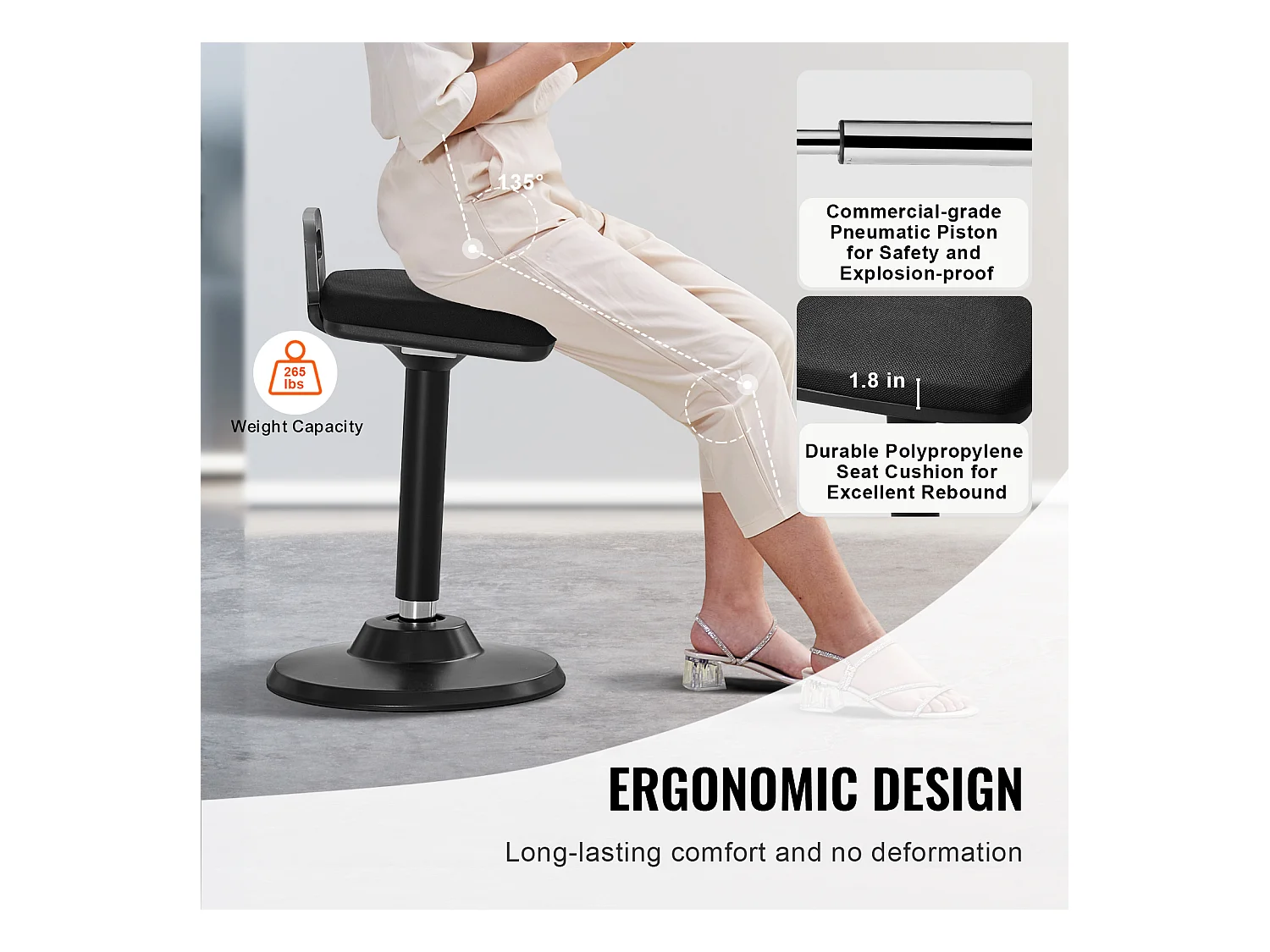 Tabouret Oscillant Chaise Active à Hauteur Réglable (62.48 à 87.38 cm) SucceBuy Wobble Chair avec Poignée, Noir