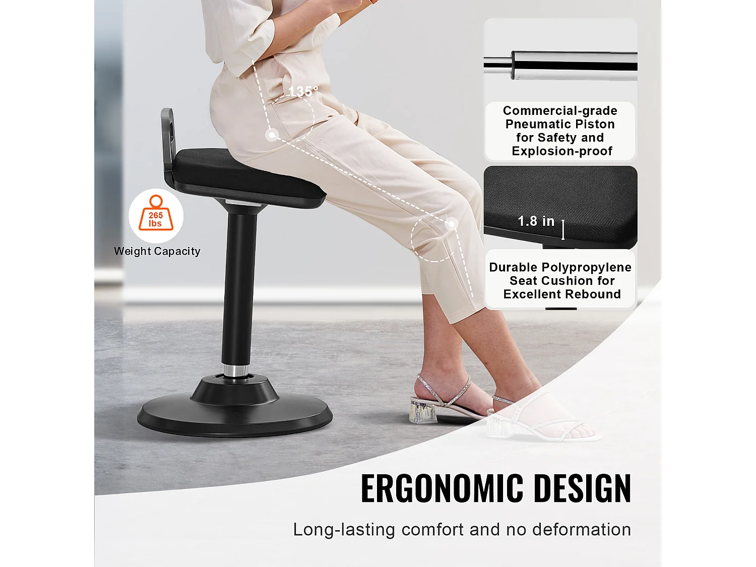 Tabouret Oscillant Chaise Active à Hauteur Réglable (62.48 à 87.38 cm) SucceBuy Wobble Chair avec Poignée, Noir