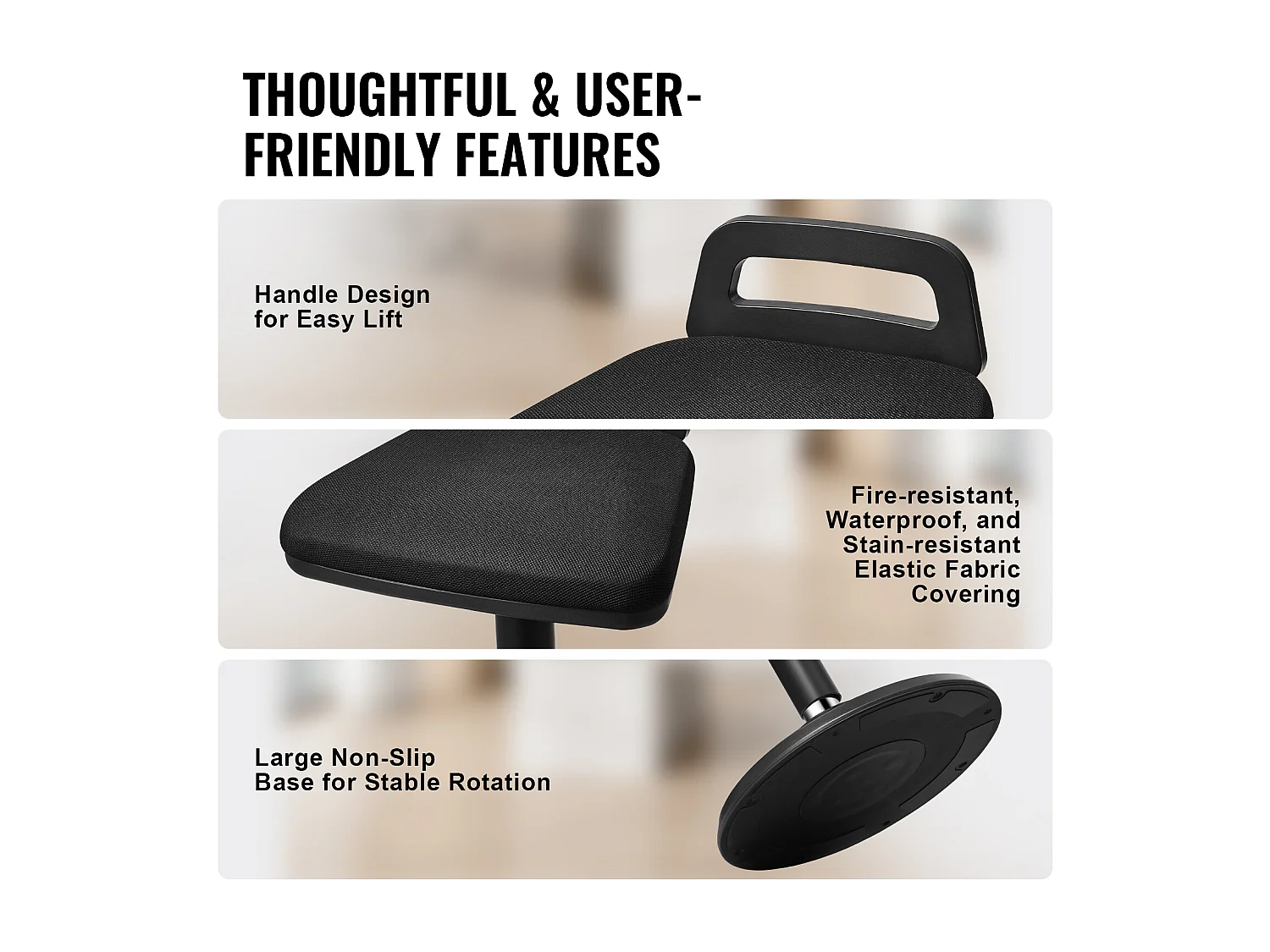 Tabouret Oscillant Chaise Active à Hauteur Réglable (62.48 à 87.38 cm) SucceBuy Wobble Chair avec Poignée, Noir