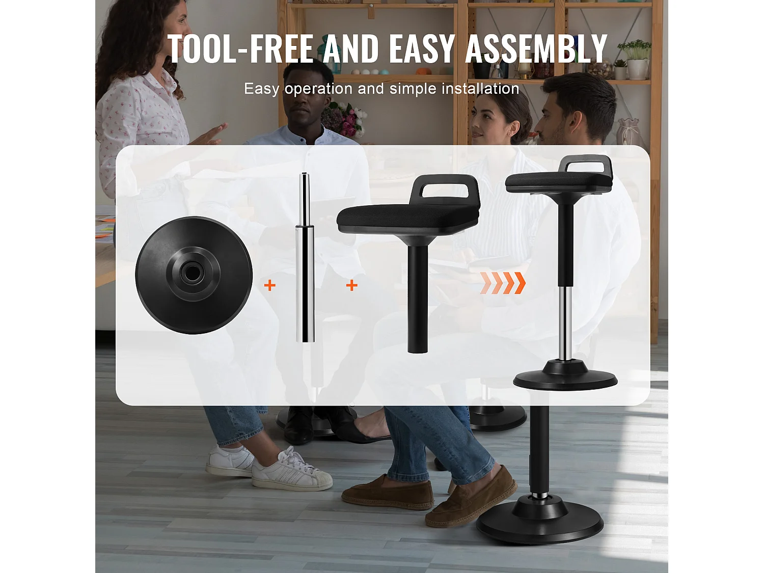 Tabouret Oscillant Chaise Active à Hauteur Réglable (62.48 à 87.38 cm) SucceBuy Wobble Chair avec Poignée, Noir