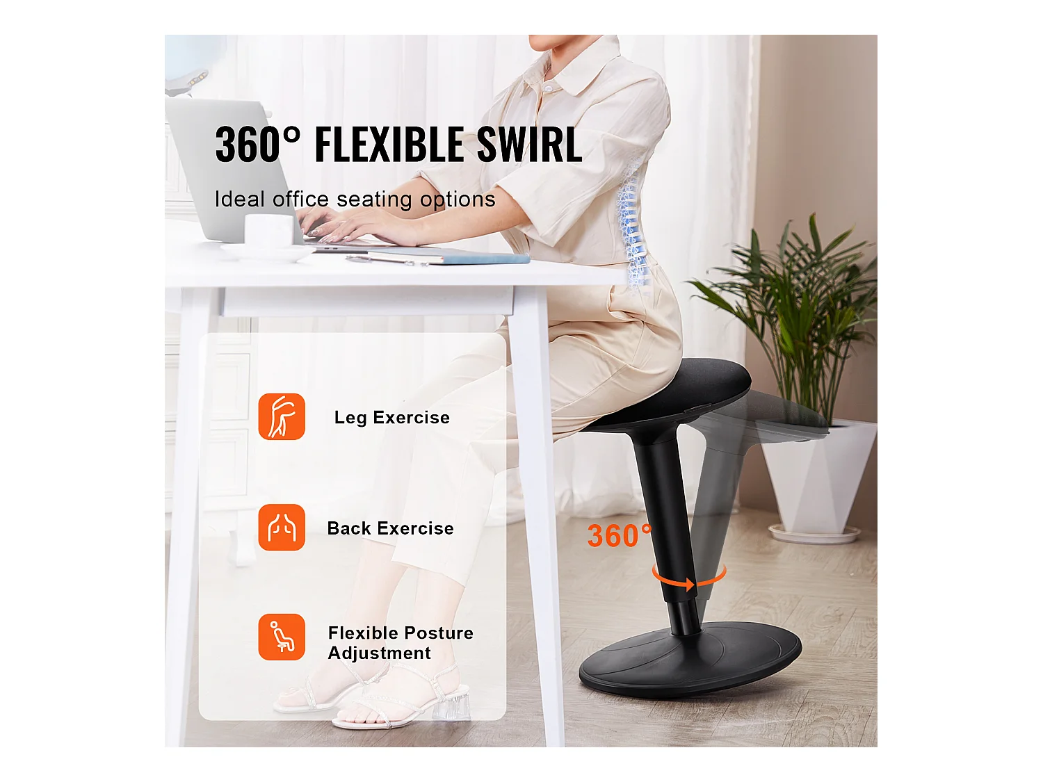 Sgabello Oscillante Sedia Girevole SucceBuy Regolabile In Altezza (55.12-71.88 cm) Sedia Attiva Per 12-18 Anni, Nero