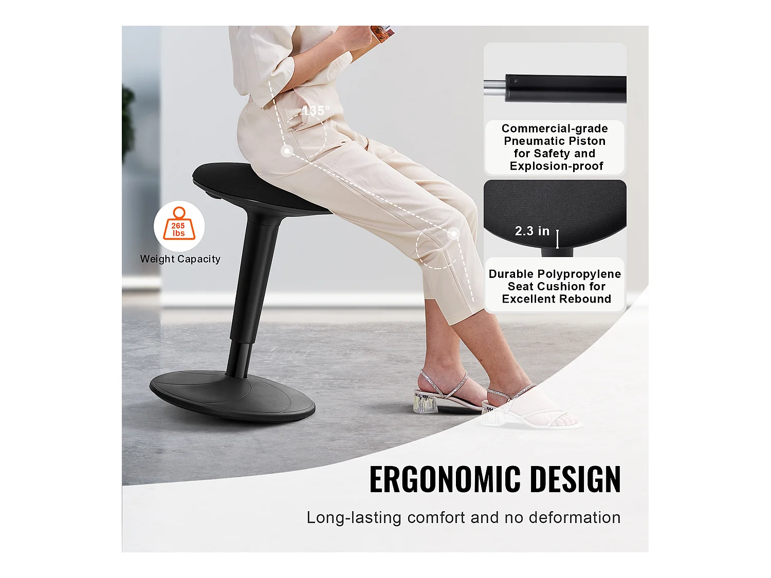 Sgabello Oscillante Sedia Girevole SucceBuy Regolabile In Altezza (55.12-71.88 cm) Sedia Attiva Per 12-18 Anni, Nero