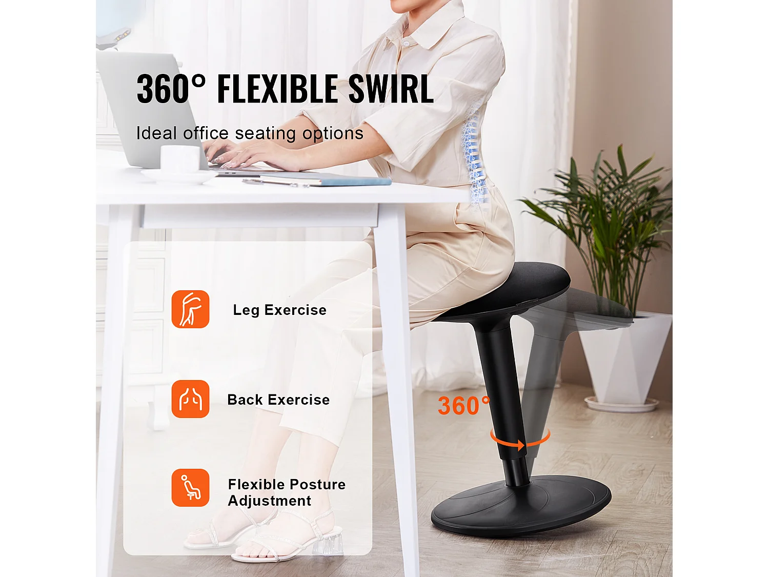 Schwankender Hocker Drehstuhl SucceBuy Höhenverstellbar (55.12-71.88 cm) Aktive Sitzgelegenheit Für 12-18 Jahre, Schwarz