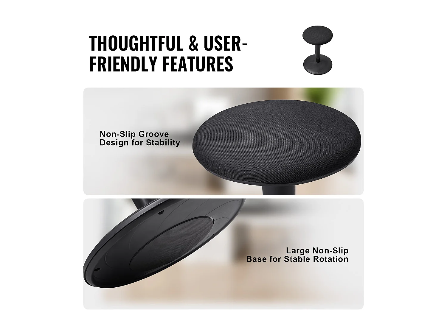 Schwankender Hocker Drehstuhl SucceBuy Höhenverstellbar (55.12-71.88 cm) Aktive Sitzgelegenheit Für 12-18 Jahre, Schwarz