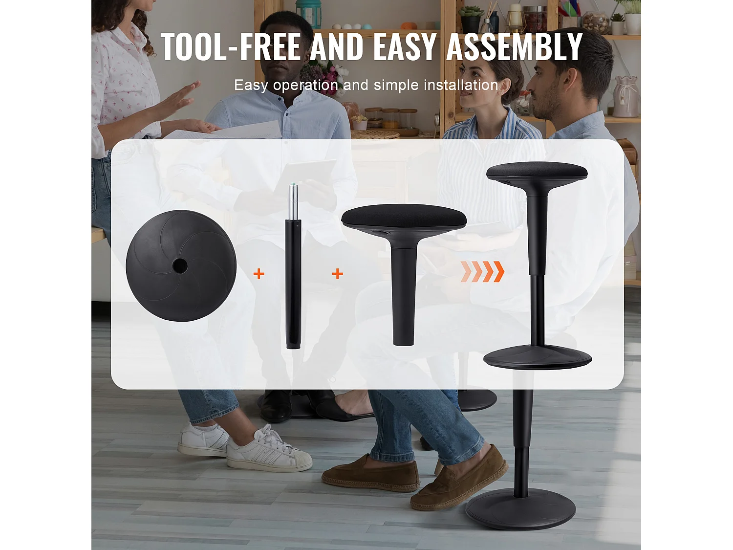 Schwankender Hocker Drehstuhl SucceBuy Höhenverstellbar (55.12-71.88 cm) Aktive Sitzgelegenheit Für 12-18 Jahre, Schwarz