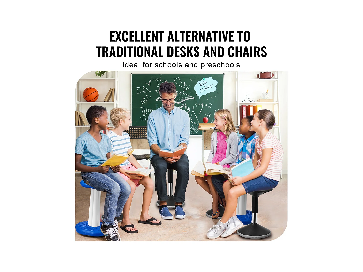 Tabouret Oscillant SucceBuy Wobble Chair Chaise Active Réglable en Hauteur (39.88-55.12cm) Âge 12-18 Ans Noir