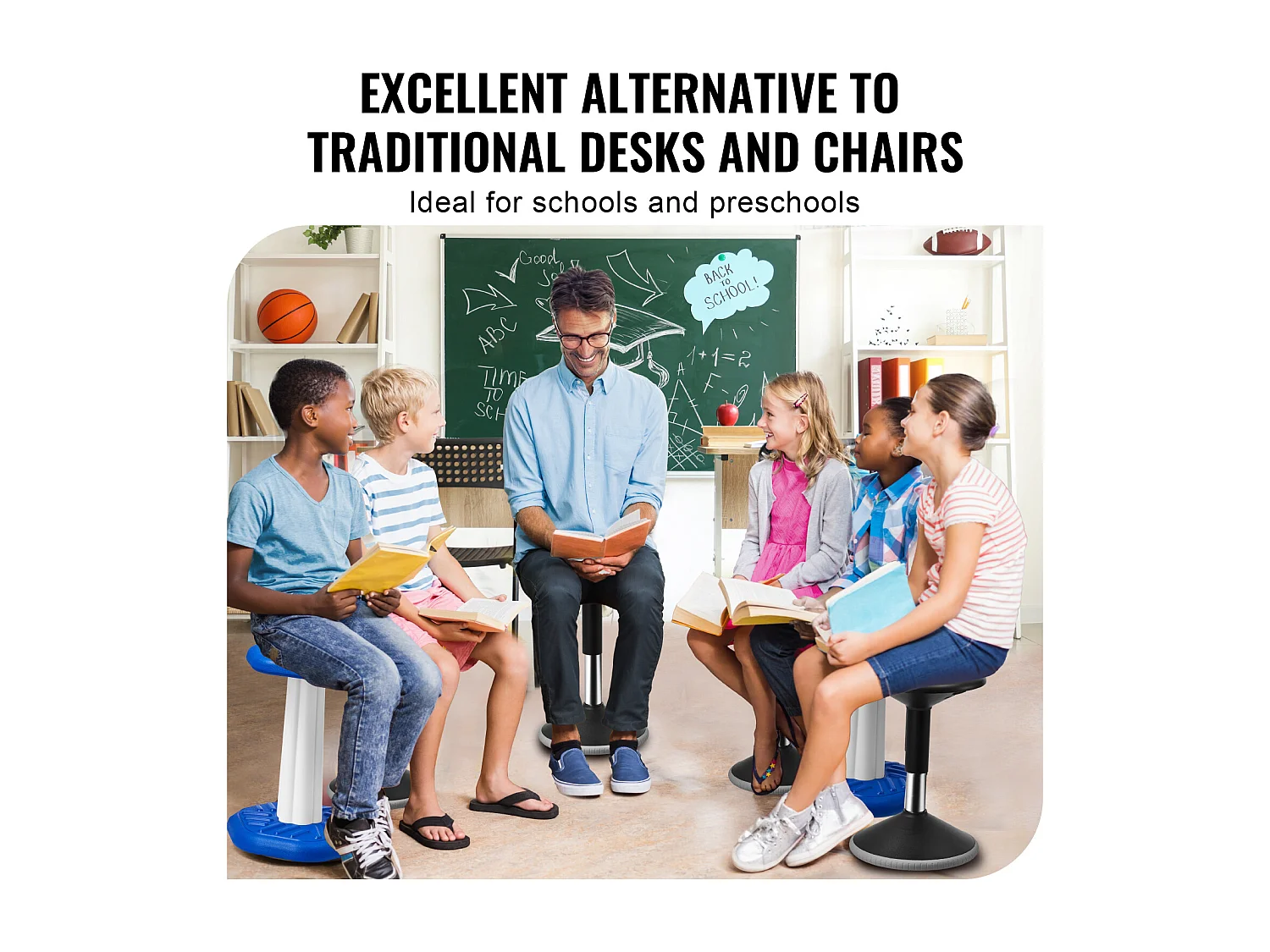 Tabouret Oscillant SucceBuy Wobble Chair Chaise Active Réglable en Hauteur (39.88-55.12cm) Âge 12-18 Ans Noir