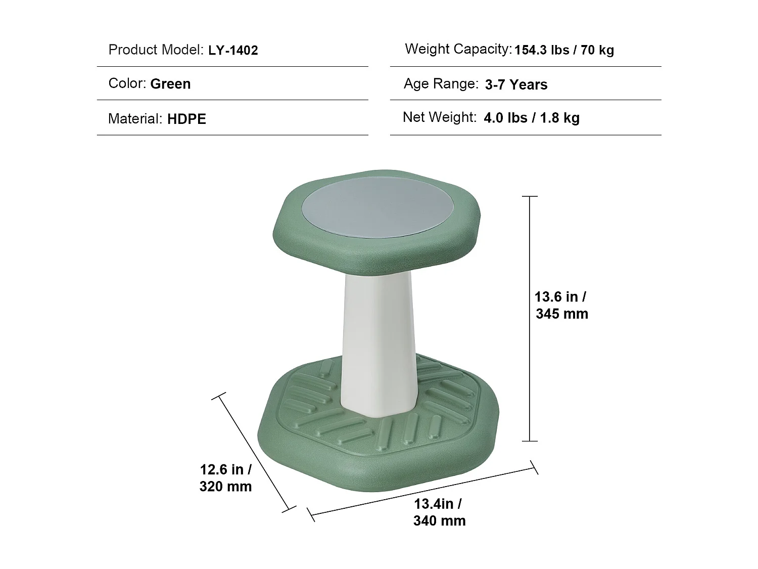 Sgabello Oscillante SucceBuy Per Bambini Con Cuscino In Schiuma, 3-7 Anni, Verde