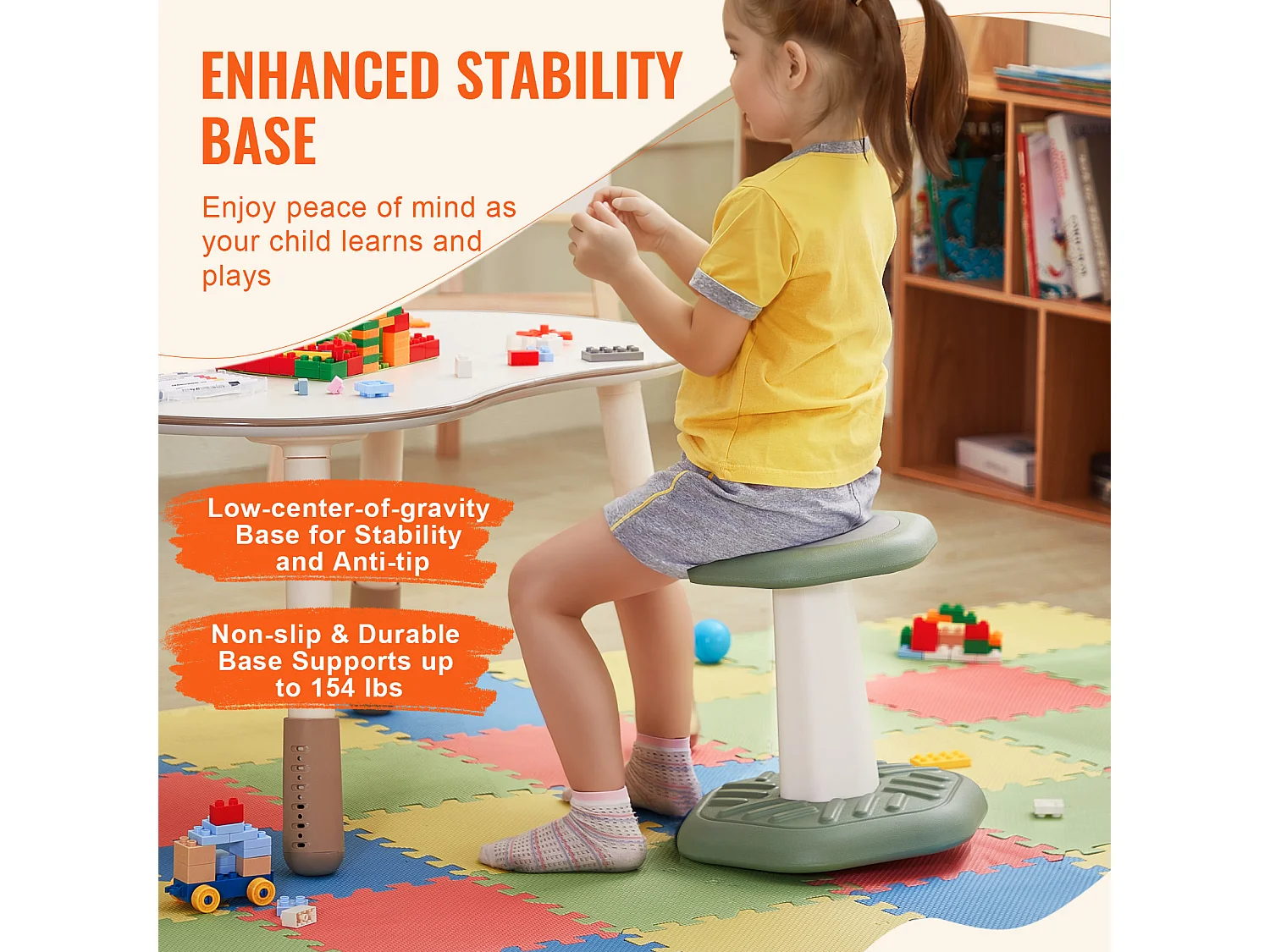 Sgabello Oscillante SucceBuy Per Bambini Con Cuscino In Schiuma, 3-7 Anni, Verde