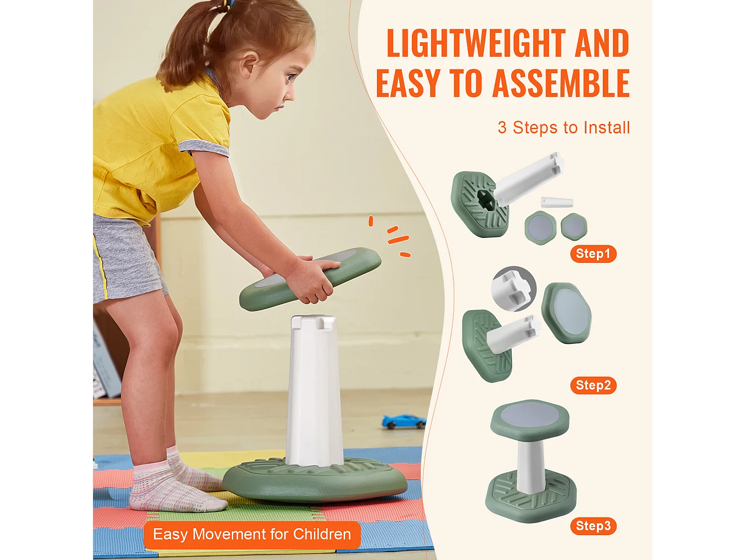 Sgabello Oscillante SucceBuy Per Bambini Con Cuscino In Schiuma, 3-7 Anni, Verde