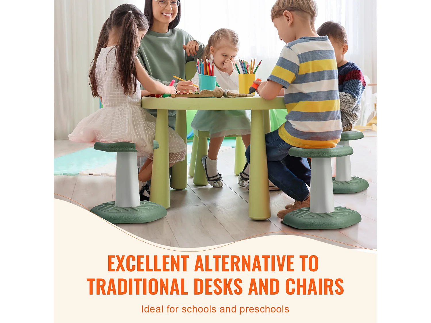 Sgabello Oscillante SucceBuy Per Bambini Con Cuscino In Schiuma, 3-7 Anni, Verde