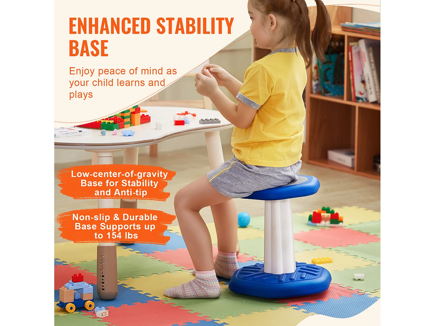 Wiebelkruk SucceBuy Kids Wobble Chair Actieve Stoel Met Schuimkussen Voor 3-7 Jaar, Blauw