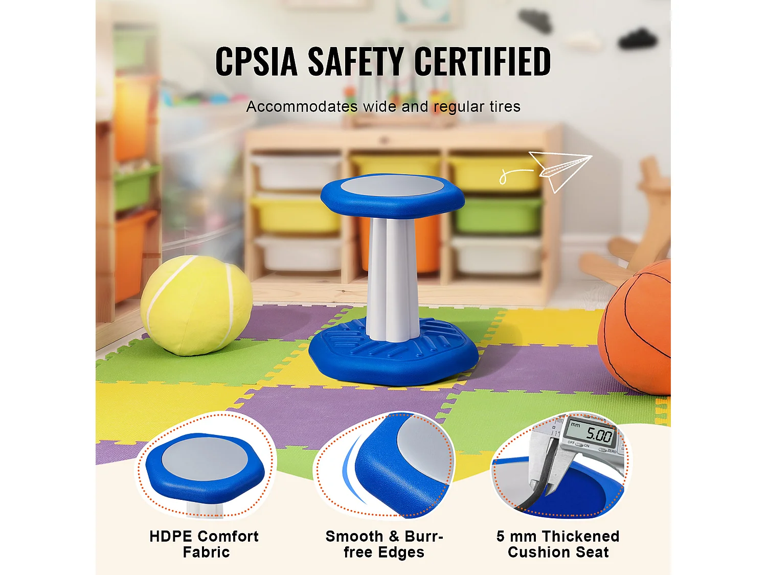 Pufe Oscilante SucceBuy Kids Wobble Chair Cadeira Ativa Com Almofada De Espuma Para 3-7 Anos, Azul