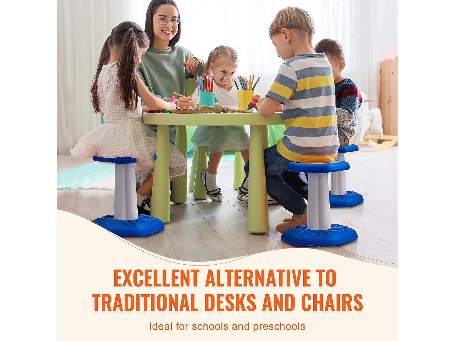 Pufe Oscilante SucceBuy Kids Wobble Chair Cadeira Ativa Com Almofada De Espuma Para 3-7 Anos, Azul