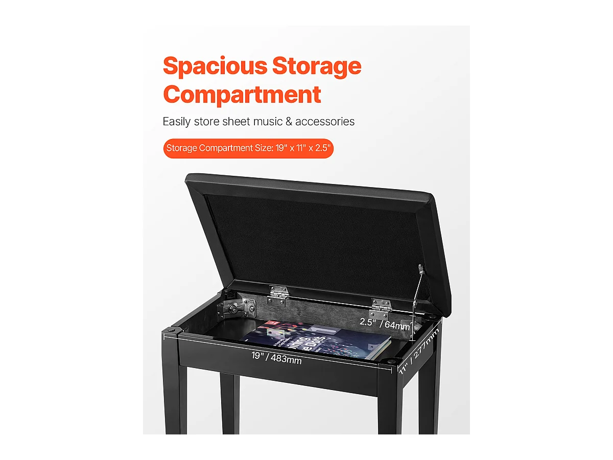 Banc de Piano SucceBuy avec Siège Rembourré, Tabouret de Rangement en Bois, Meuble-Lavabo - Design Polyvalent avec Espace de Rangement Intégré