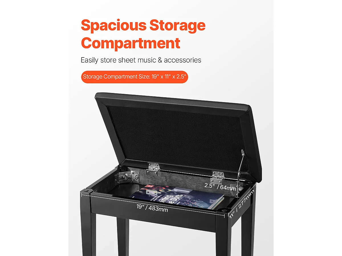 Banco de Piano SucceBuy con Asiento Acolchado, Taburete de Almacenamiento de Madera, Mueble-Lavabo - Diseño Versátil con Almacenamiento Integrado