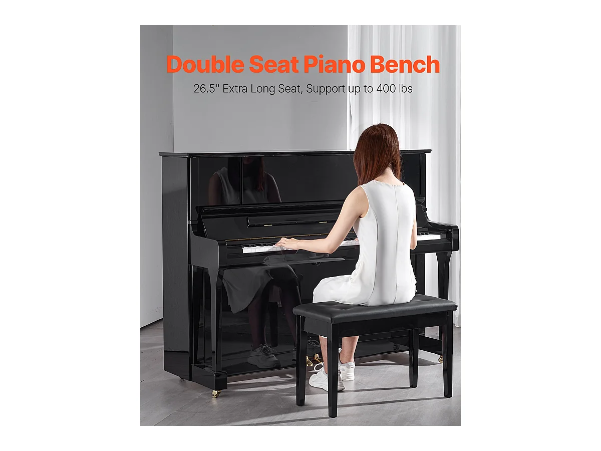 Piano Bank SucceBuy met Gestoften Zitting, Opbergkruk Hout, Wastafel-Meubel - Elegante Combinatie van Comfort en Opslag