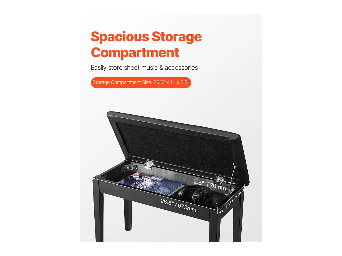 Piano Bank SucceBuy met Gestoften Zitting, Opbergkruk Hout, Wastafel-Meubel - Elegante Combinatie van Comfort en Opslag