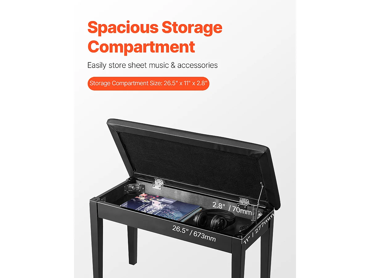 Banc de Piano SucceBuy avec Siège Rembourré, Tabouret de Rangement en Bois, Meuble-Lavabo - Combinaison Élégante de Confort et de Rangement