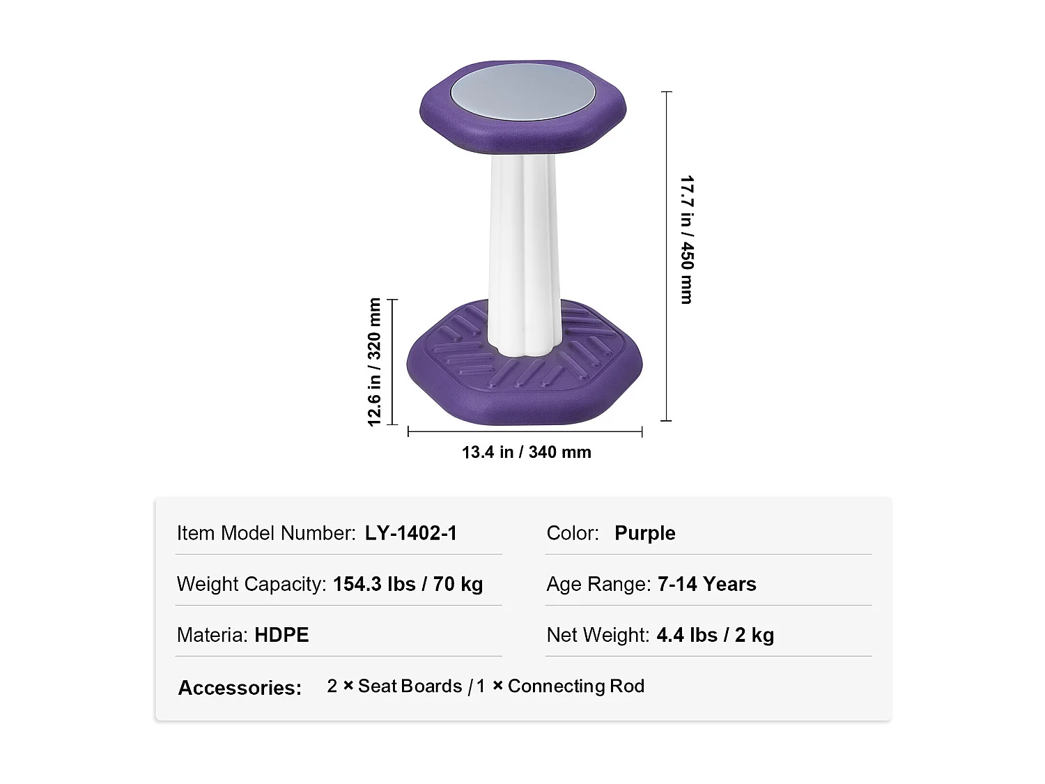 Sgabello Oscillante SucceBuy Kids Wobble Chair Sedia Attiva Con Cuscino In Schiuma Per 7-14 Anni, Viola